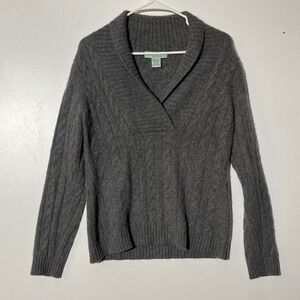 Celeste‎ Gray 100% Cashmere Cable Knit V-Neck Shawl Collar Sweater Mens Medium